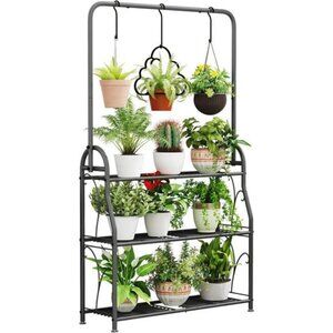 Plant Stand 3 Tier Indoor Outdoor Tall Corner Hanging Plant Shelf Metal Stands